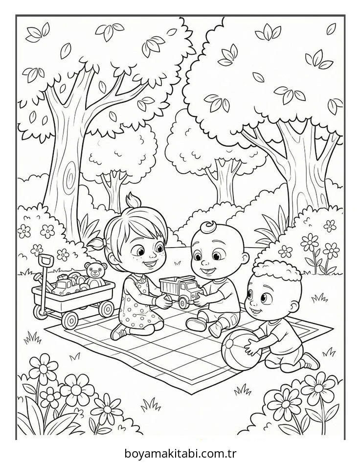 CoComelon boyama sayfası – boyama etkinliği, çocuk aktivitesi