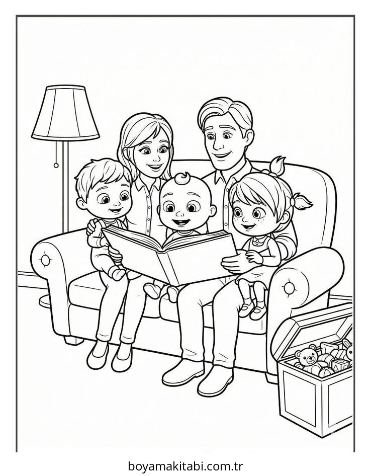 CoComelon boyama sayfası – basit çizim, kolay boyama