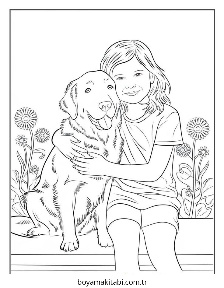 Kız boyama sayfası – PDF indir, sevimli karakter
