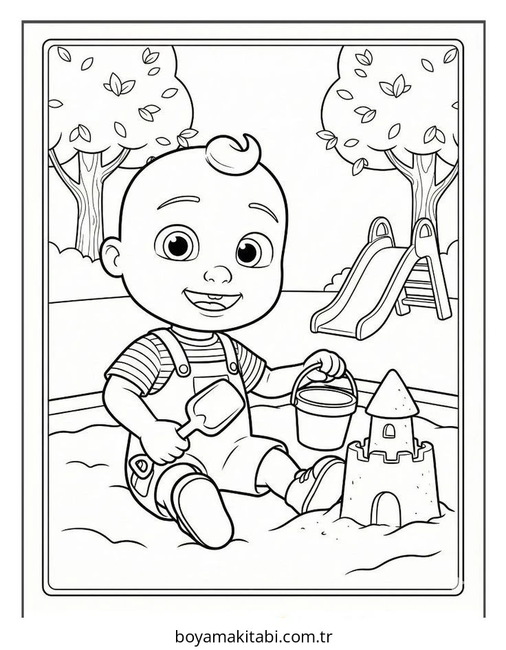CoComelon boyama sayfası – çizgi film temalı, basit çizim