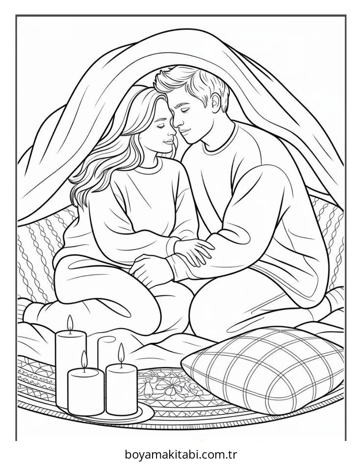 Cozy boyama sayfası – keyifli zaman, renkli çizimler