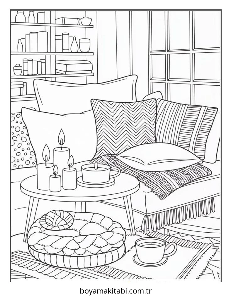 Cozy boyama sayfası – yaratıcılık, eğlenceli etkinlik