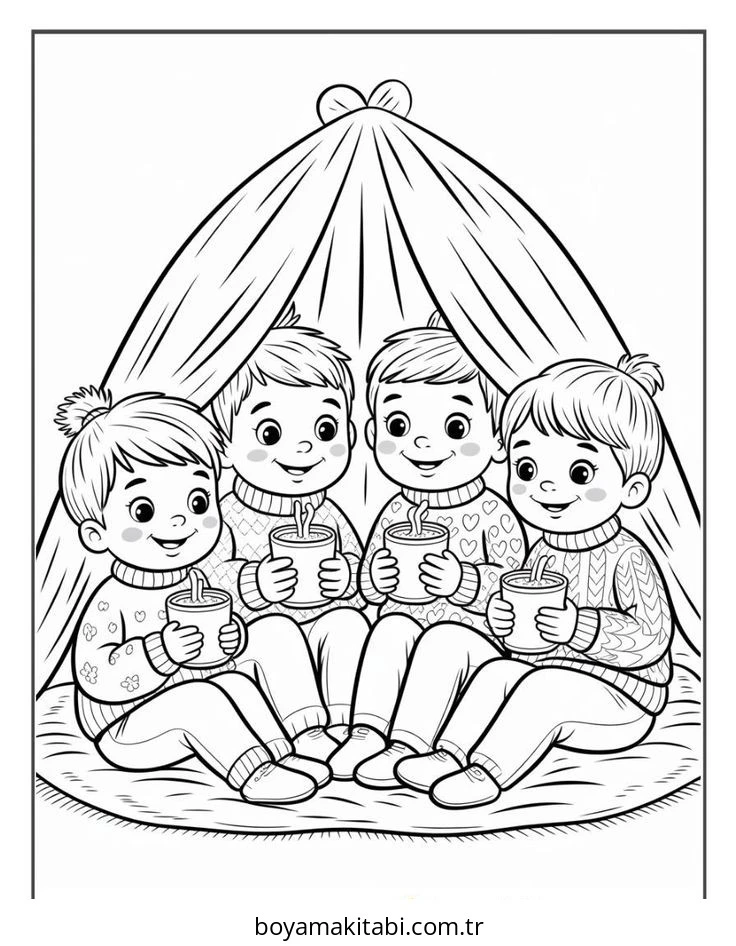 Cozy boyama sayfası – sevimli karakter, sanatsal çalışma
