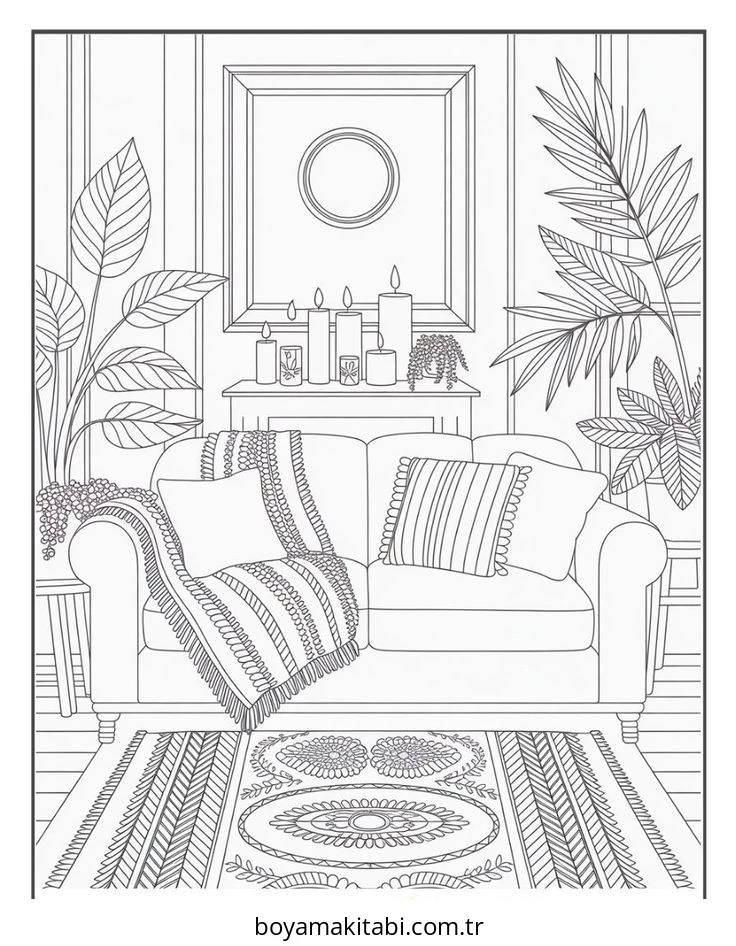 Cozy boyama sayfası – basit çizim, kolay boyama