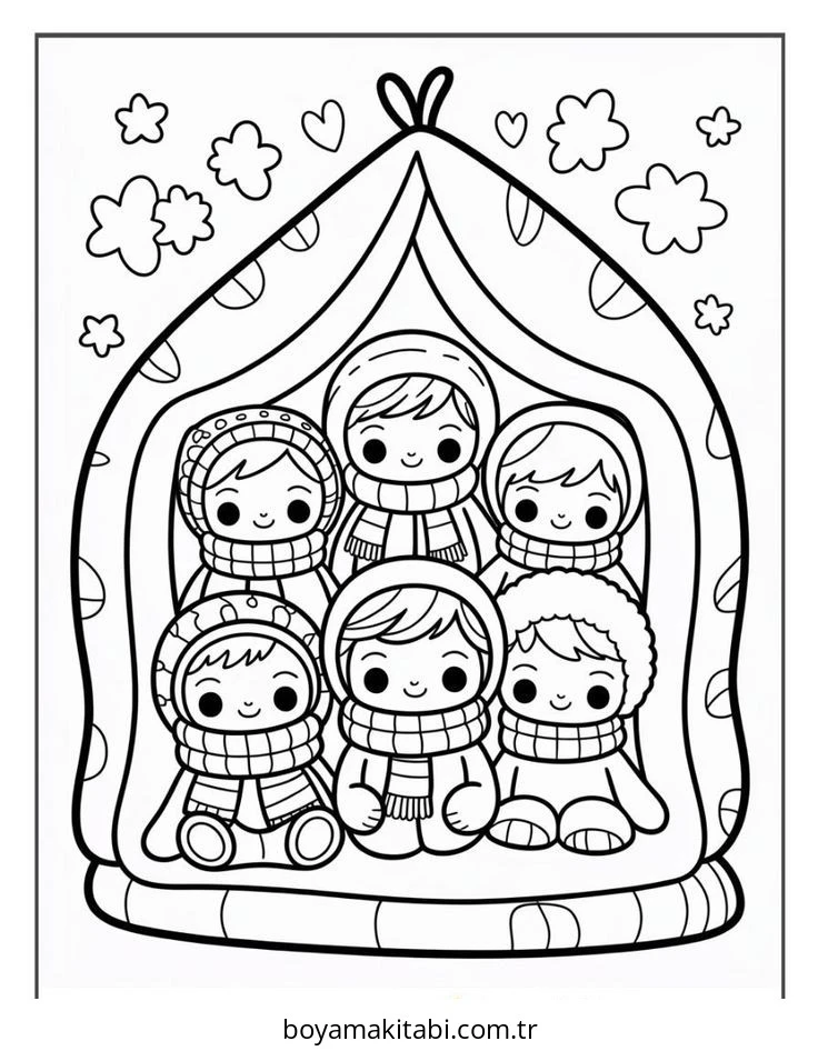 Cozy boyama sayfası – PDF indir, sevimli karakter