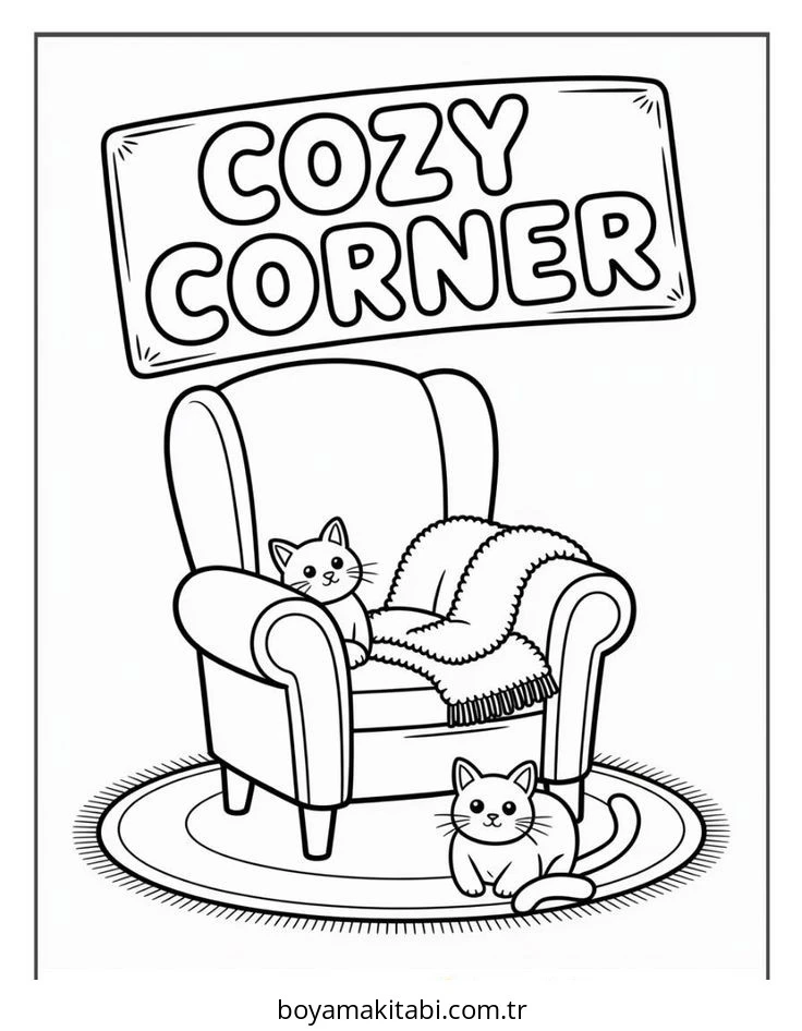 Cozy boyama sayfası – boyama etkinliği, çocuk aktivitesi