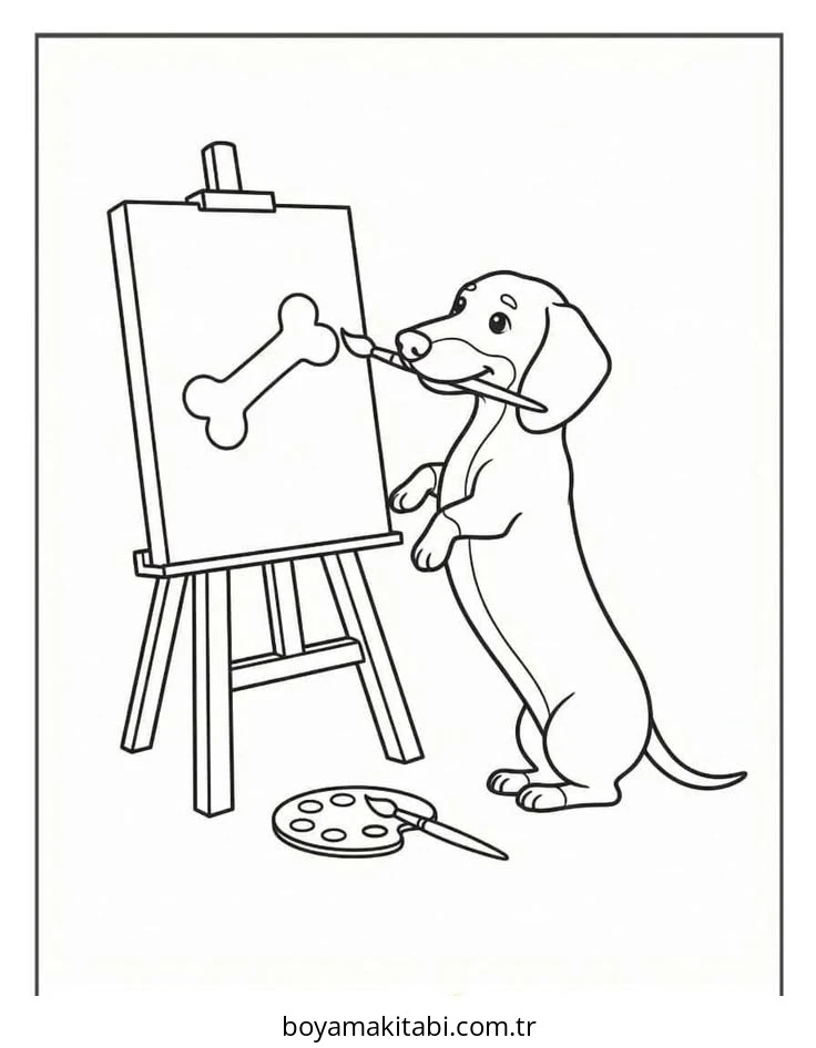 Dachshund boyama sayfası #16 – çocuklar için, çizgi film temalı