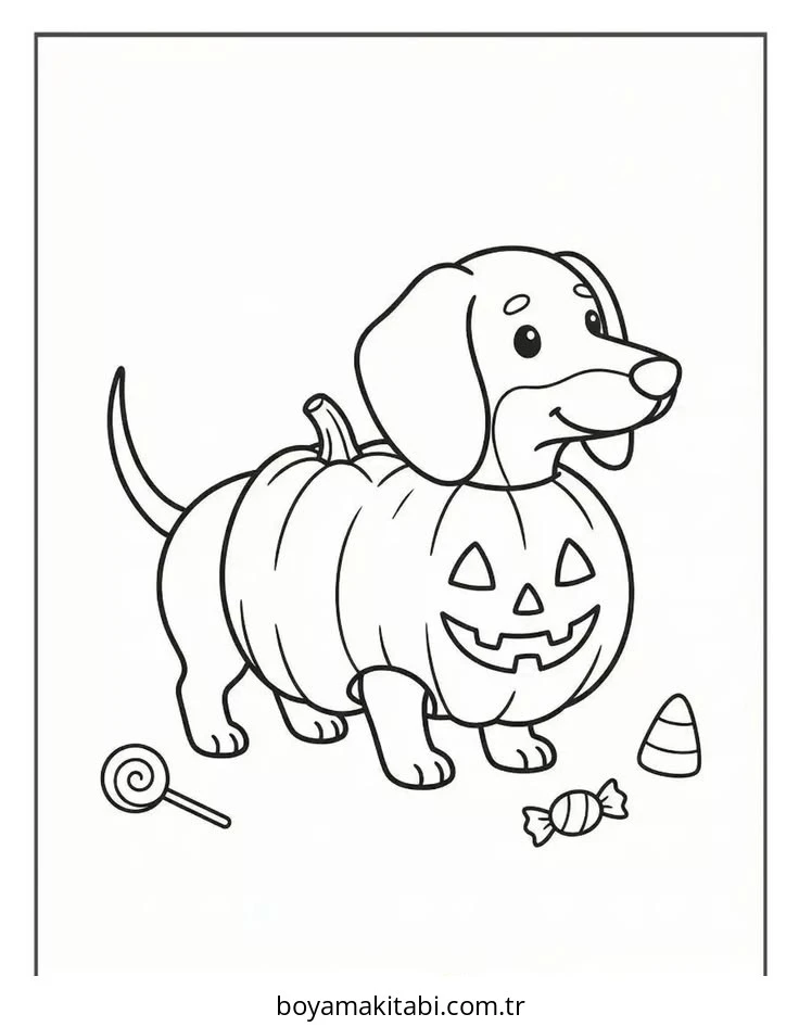 Dachshund boyama sayfası #30 – basit çizim, yaz tatili etkinliği