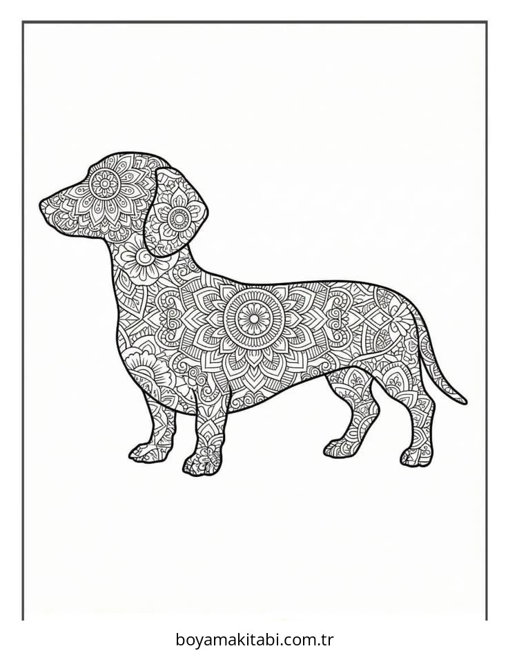 Dachshund boyama sayfası #38 – doğum günü partisi aktivitesi, ekran süresine alternatif