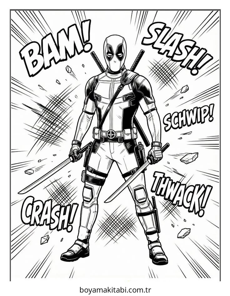 Deadpool boyama sayfası – ücretsiz yazdır, boyama etkinliği