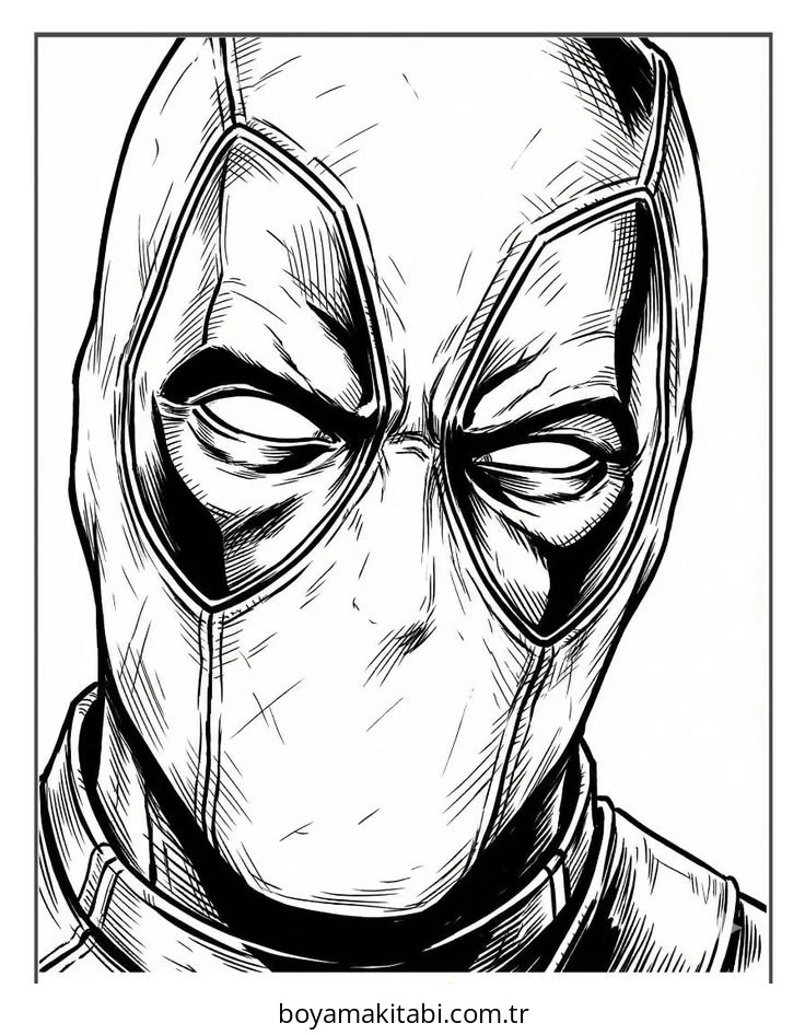 Deadpool boyama sayfası – kolay boyama, eğitici aktivite