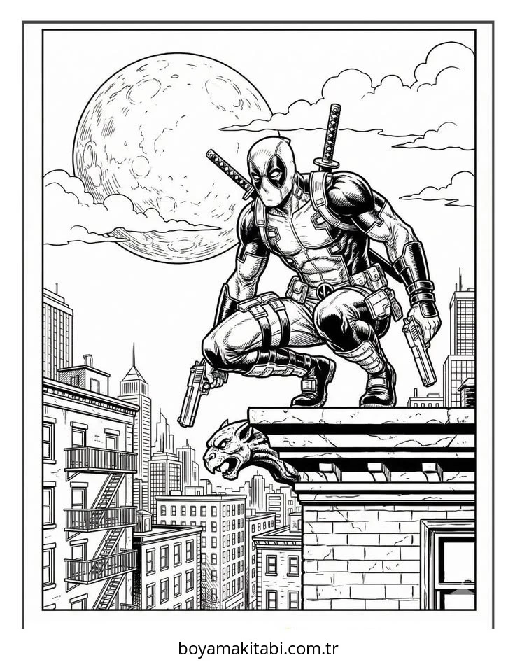 Deadpool boyama sayfası – okul öncesi, evde etkinlik