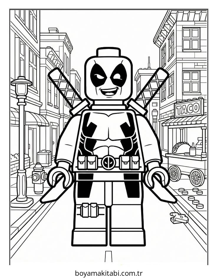 Deadpool boyama sayfası – eğitici aktivite, yaratıcılık
