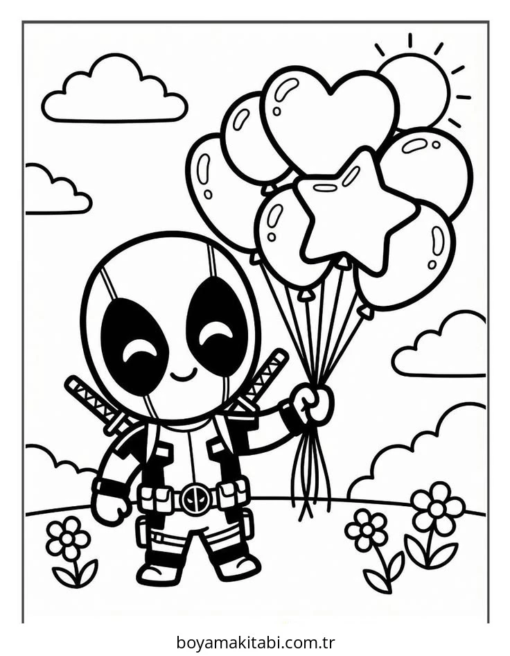 Deadpool boyama sayfası – evde etkinlik, ücretsiz yazdır