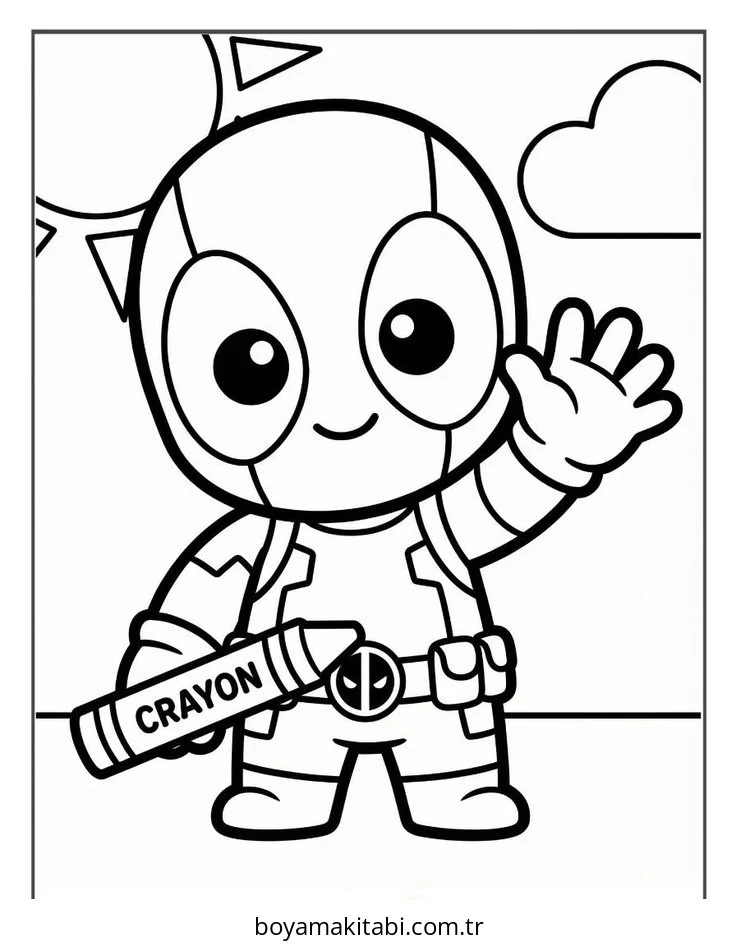 Deadpool boyama sayfası – çocuk aktivitesi, PDF indir