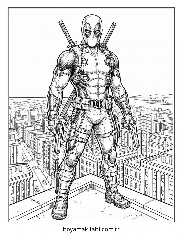 Deadpool boyama sayfası – yaratıcılık, eğlenceli etkinlik