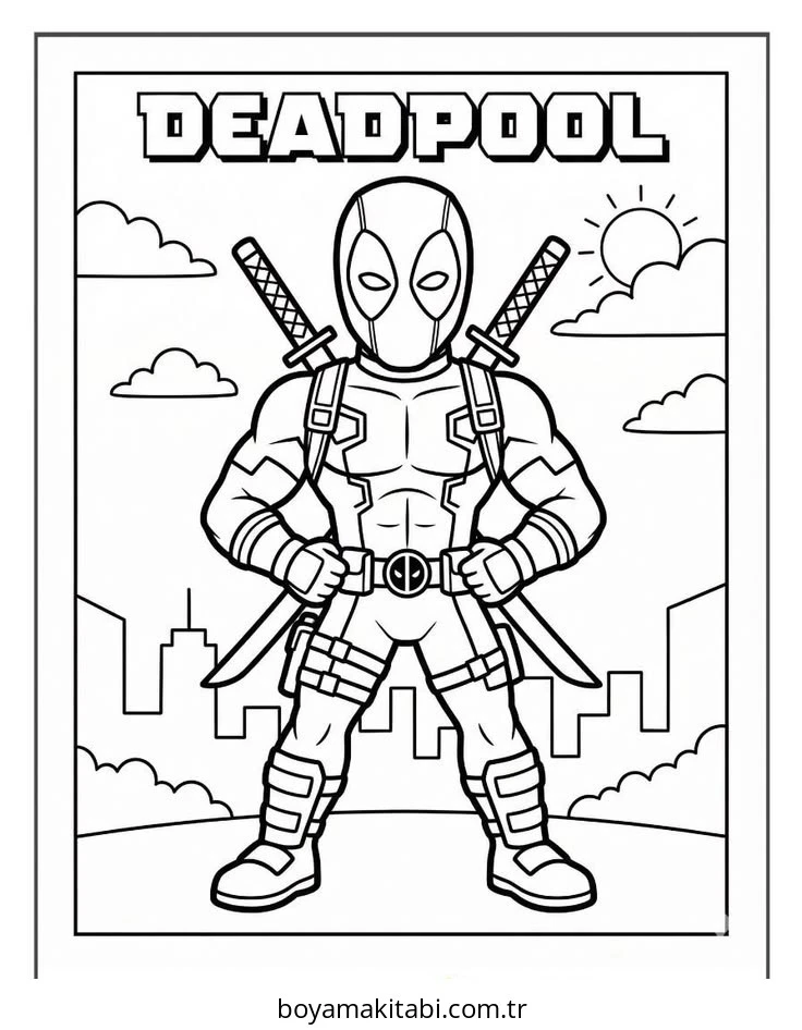 Deadpool boyama sayfası – boyama çalışması, yaratıcılığı geliştirir