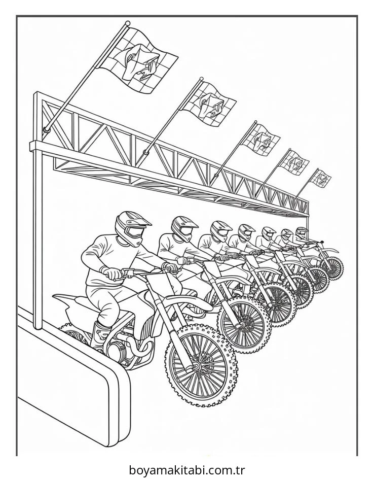 Motosiklet boyama sayfası – çocuk aktivitesi, PDF indir