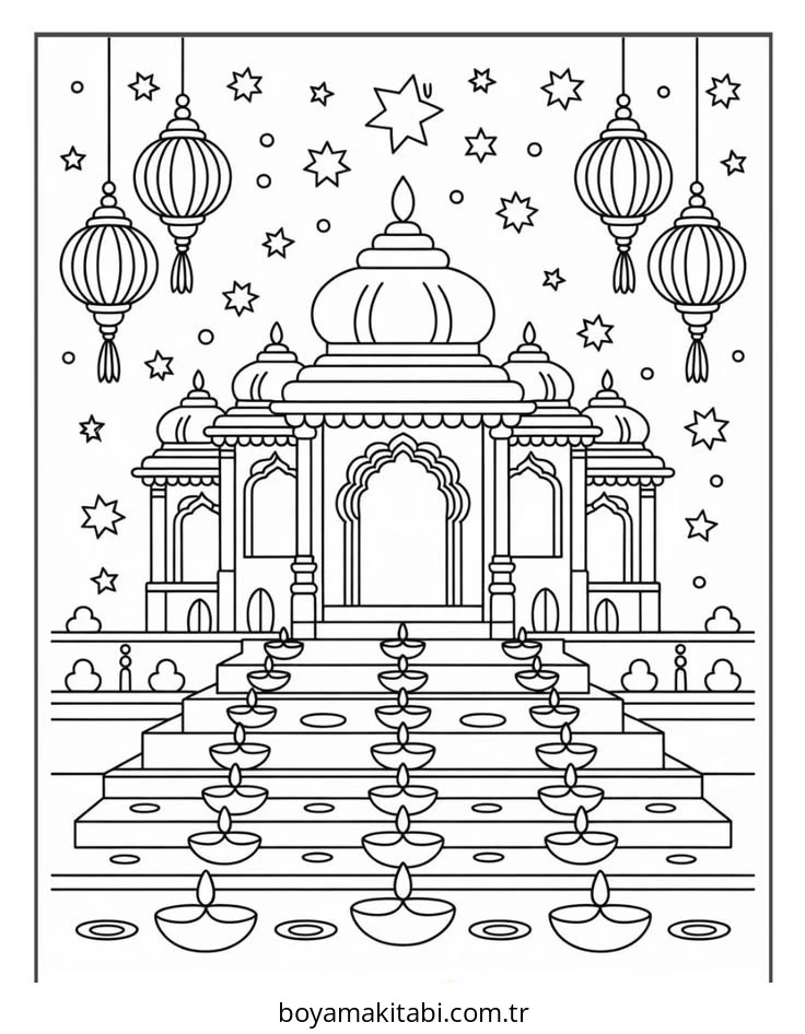 Diwali boyama sayfası – eğitici aktivite, yaratıcılık