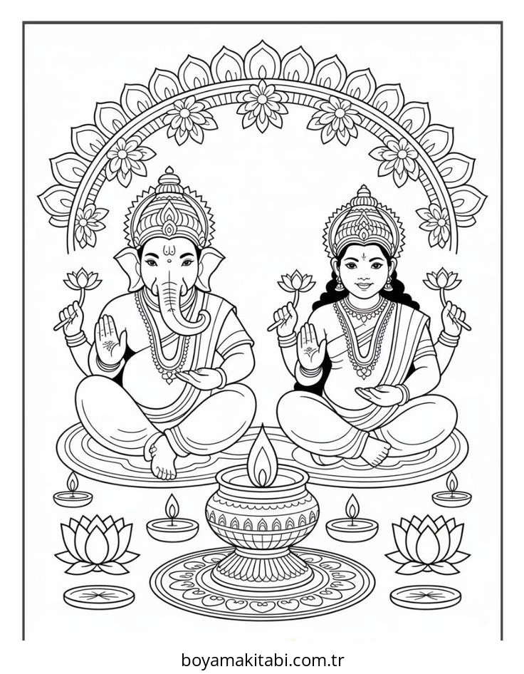 Diwali boyama sayfası – keyifli zaman, renkli çizimler