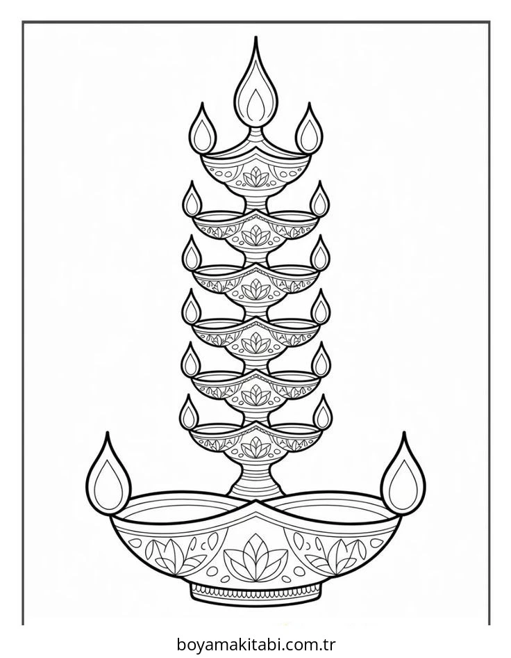 Diwali boyama sayfası – sanatsal çalışma, çocuklar için