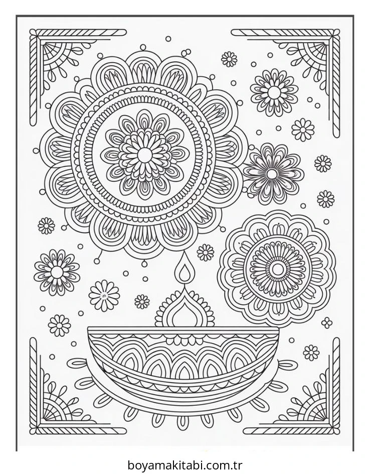 Diwali boyama sayfası – boyama çalışması, yaratıcılığı geliştirir