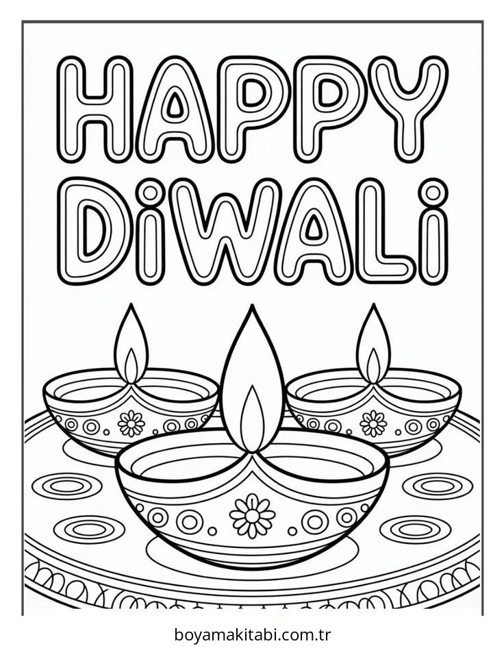 Diwali boyama sayfası – renkli çizimler, okul öncesi