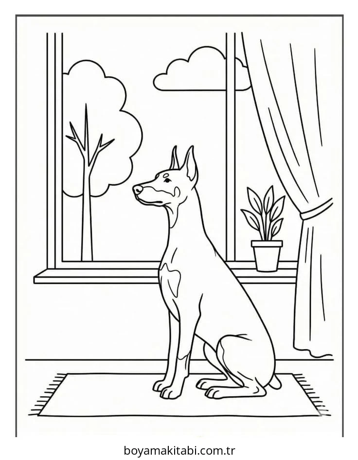 Doberman boyama sayfası – boyama etkinliği, çocuk aktivitesi