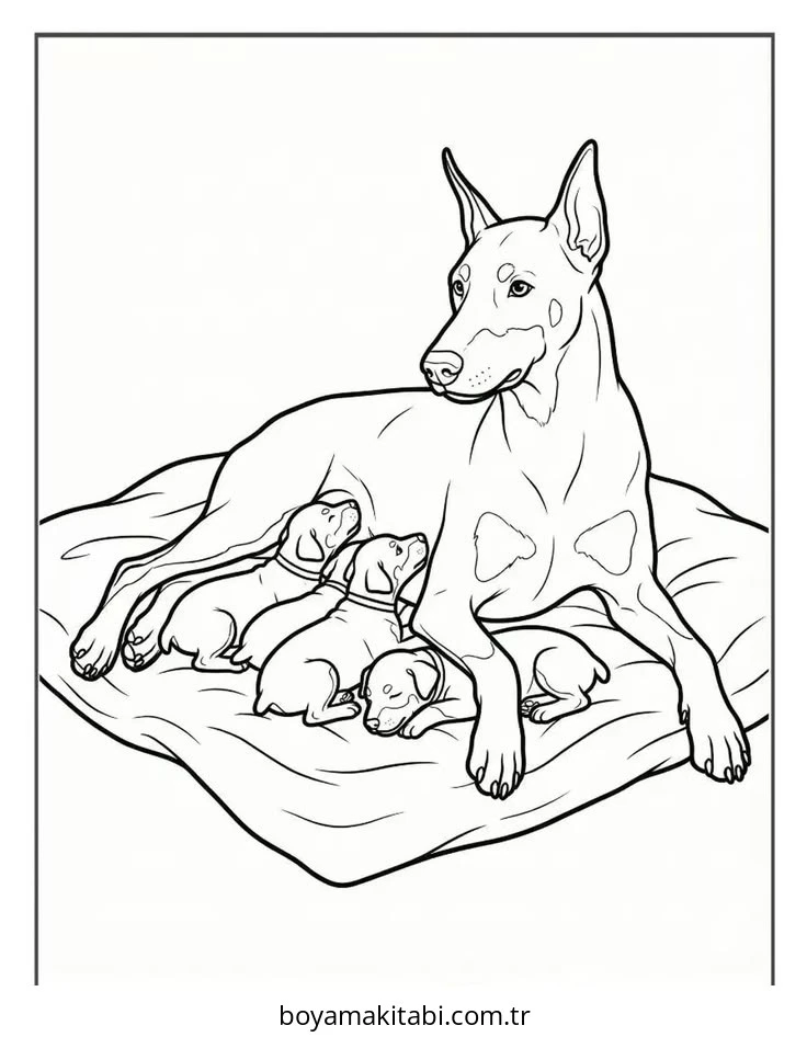 Doberman boyama sayfası – sevimli karakter, sanatsal çalışma