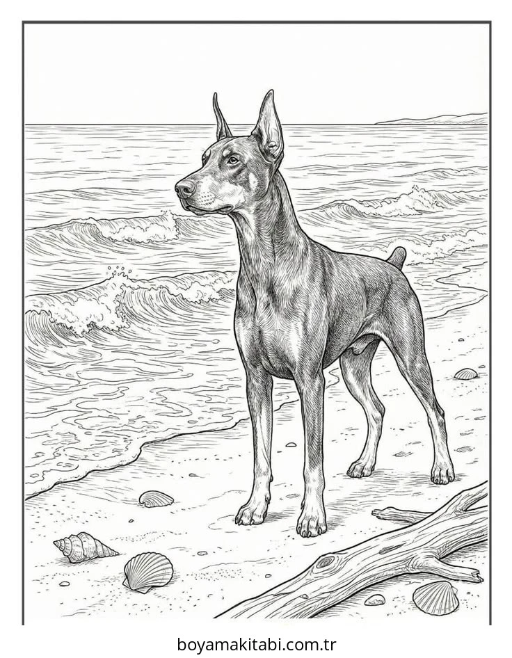 Doberman boyama sayfası – eğitici aktivite, yaratıcılık