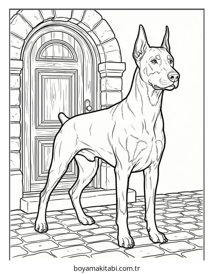 Doberman boyama sayfası – el becerilerini geliştirir, boyama çalışması