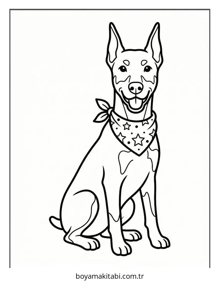 Doberman boyama sayfası – keyifli zaman, renkli çizimler