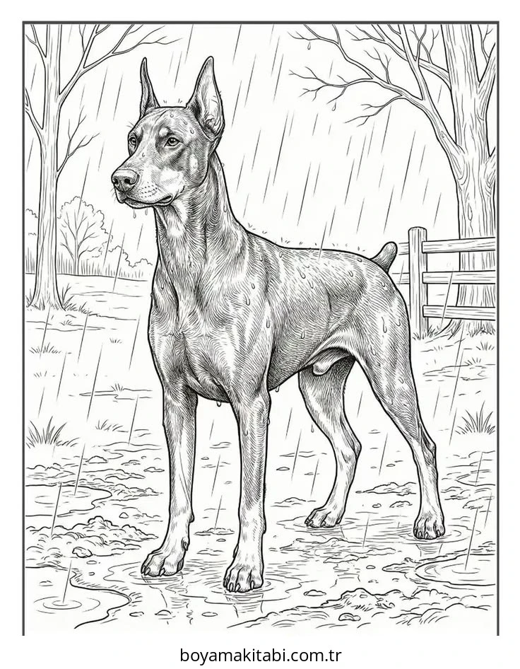 Doberman boyama sayfası – çocuk aktivitesi, PDF indir