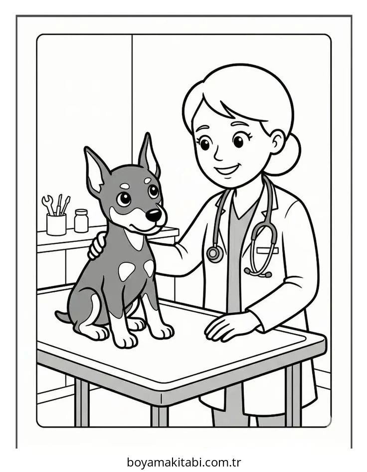 Doberman boyama sayfası – sanatsal çalışma, çocuklar için