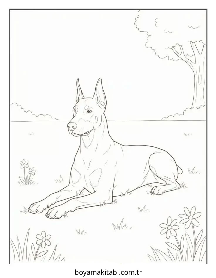 Doberman boyama sayfası – yaratıcılık, eğlenceli etkinlik