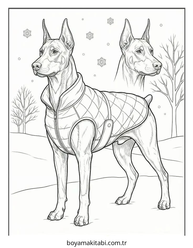 Doberman boyama sayfası – renkli çizimler, okul öncesi