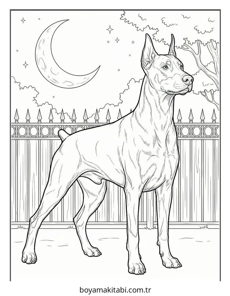 Doberman boyama sayfası – PDF indir, sevimli karakter