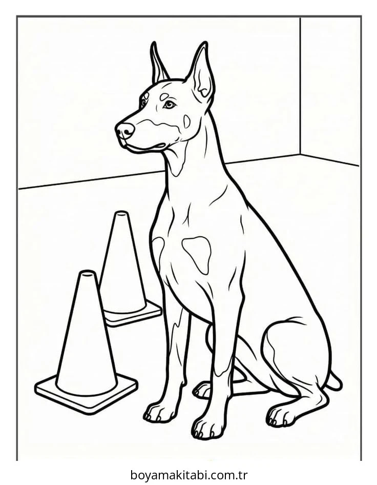 Doberman boyama sayfası – eğlenceli etkinlik, el becerilerini geliştirir