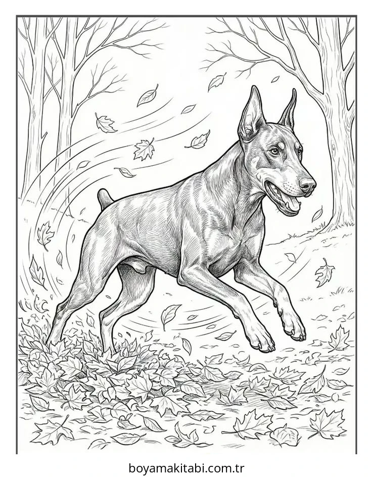 Doberman boyama sayfası – boyama etkinliği, çocuk aktivitesi