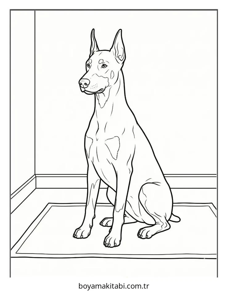 Doberman boyama sayfası – sevimli karakter, sanatsal çalışma
