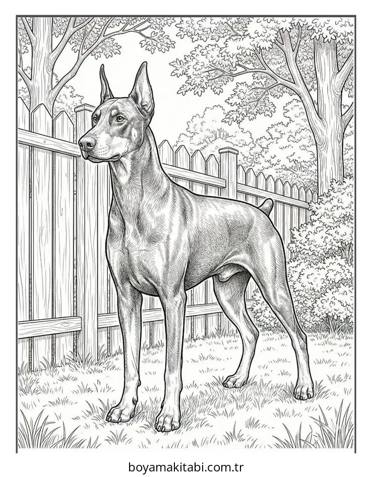 Doberman boyama sayfası – eğitici aktivite, yaratıcılık