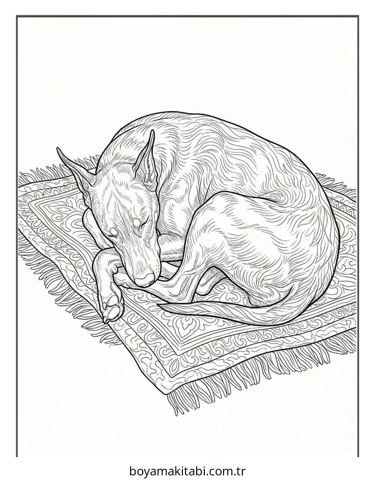 Doberman boyama sayfası – çocuk aktivitesi, PDF indir