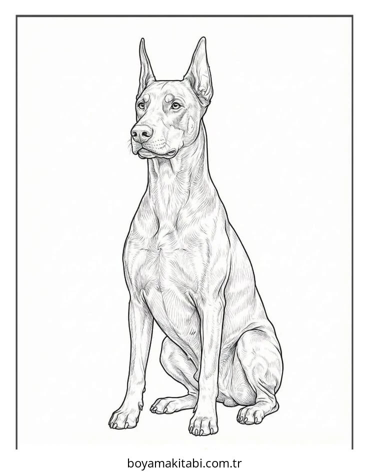Doberman boyama sayfası – sanatsal çalışma, çocuklar için