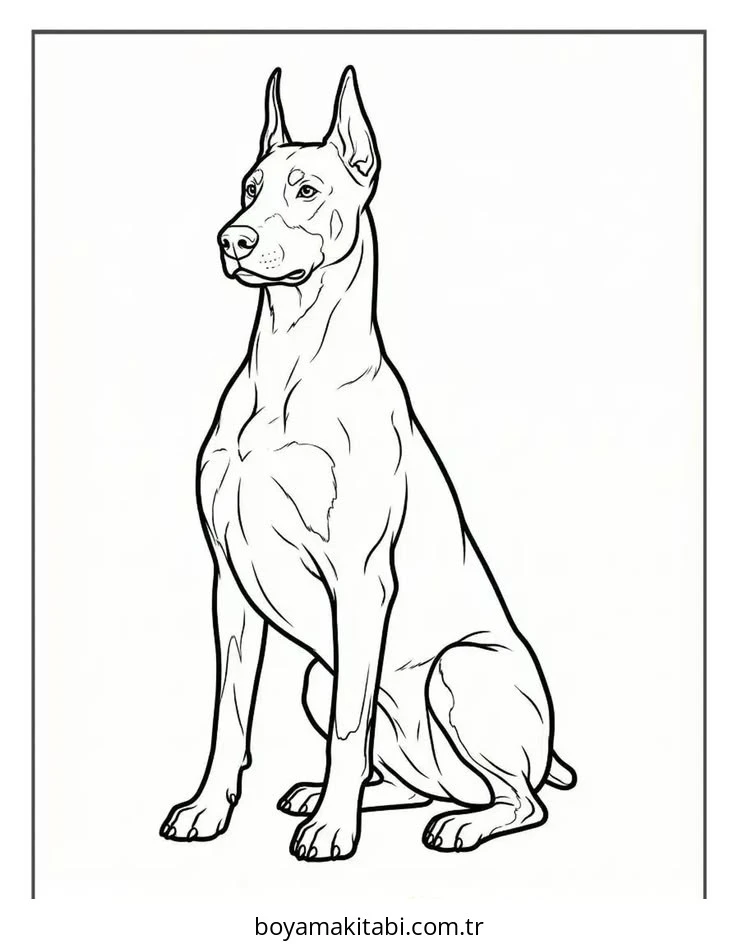 Doberman boyama sayfası – renkli çizimler, okul öncesi
