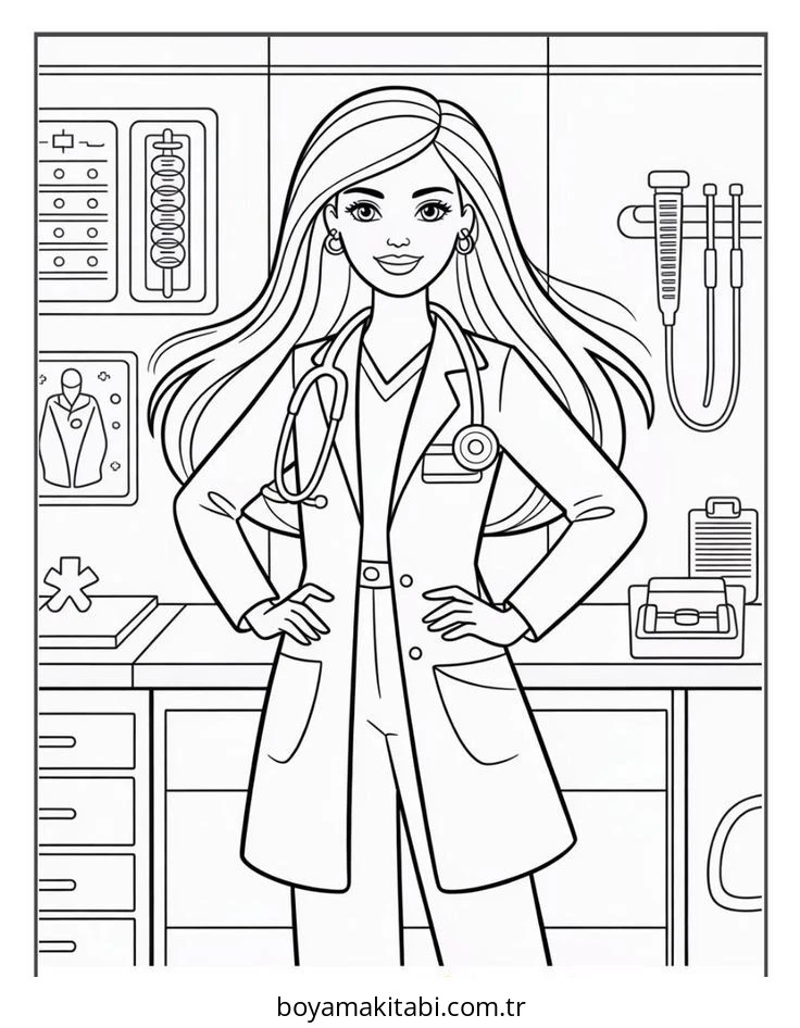 Doktor boyama sayfası – sevimli karakter, sanatsal çalışma
