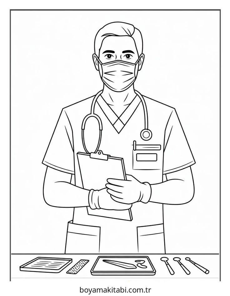 Doktor boyama sayfası – sanatsal çalışma, çocuklar için