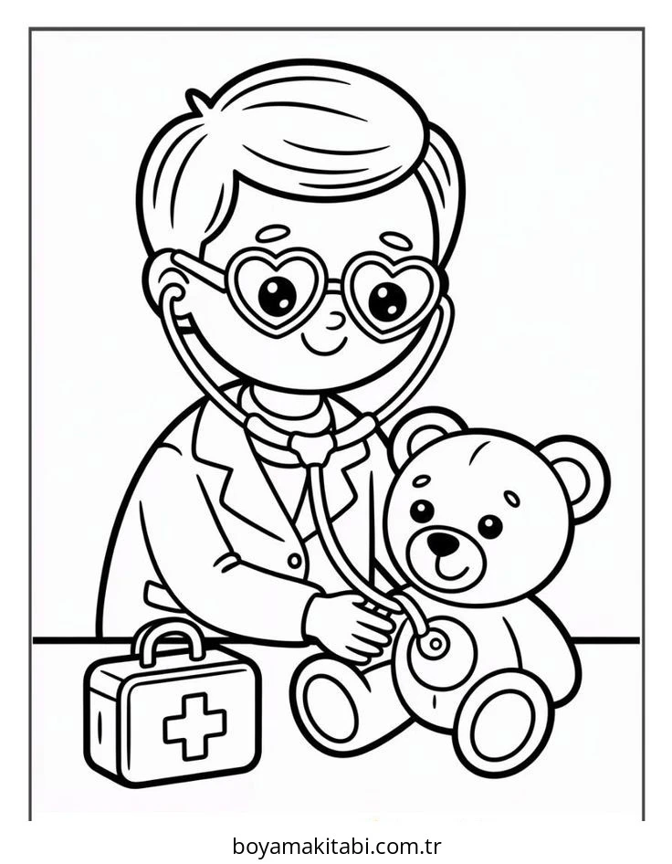 Doktor boyama sayfası – boyama çalışması, yaratıcılığı geliştirir