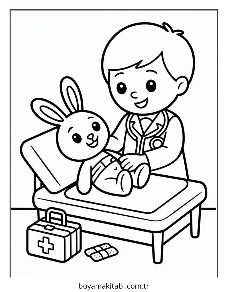 Doktor boyama sayfası – PDF indir, sevimli karakter