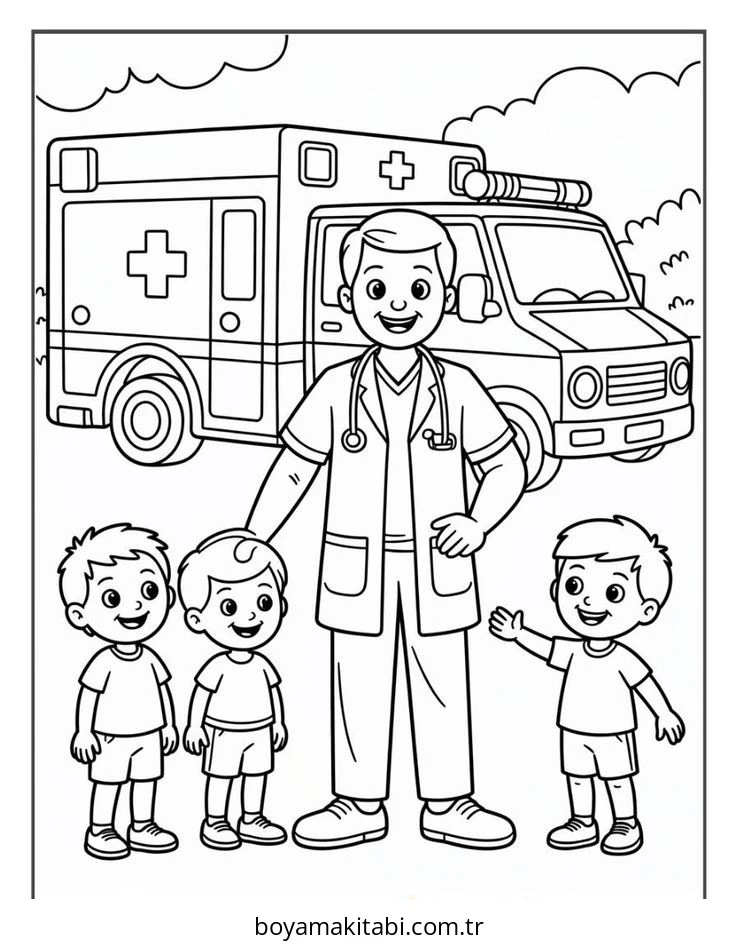 Doktor boyama sayfası – boyama etkinliği, çocuk aktivitesi