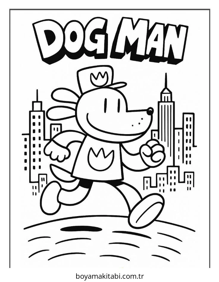 Dog Man boyama sayfası #4 – yaratıcılığı geliştirir, keyifli zaman